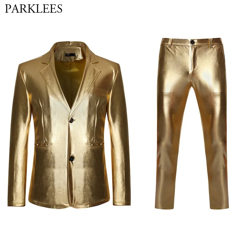 Shiny Gold Metallic Glitter Suit Men Slim Fit Single Breasted