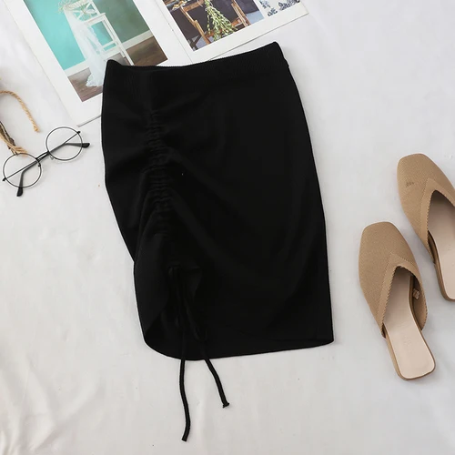 Neploe/Винтажный стиль, высокая талия, на завязках, бедра, Jupe Femme, Faldas Mujer Moda, обтягивающие, необычные, Jupe Femme, Осень-зима 46454 - Цвет: black