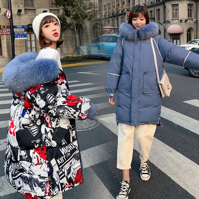 

2019 Autumn And Winter New Style Embroidered Loose-Fit Korean-style down Jacket Cotton-padded Clothes Coat Fashion Printed Rever