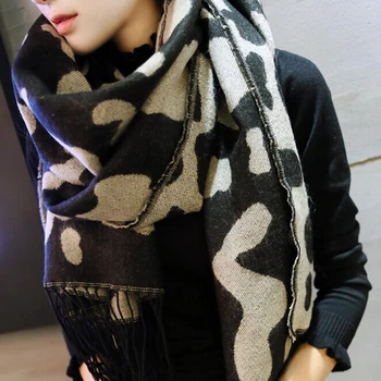

Winter New Arrival Scarves Hijab Women 2019 Autumn And Winter Cow Stripes Leopard Stars Casual Imitation Tassels Shawl Bandana