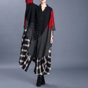 

Spring Autumn 2020 new Large Size Women's Original ethnic wind Cotton Linen irregular printed Trench Coat Women Windbreaker G221