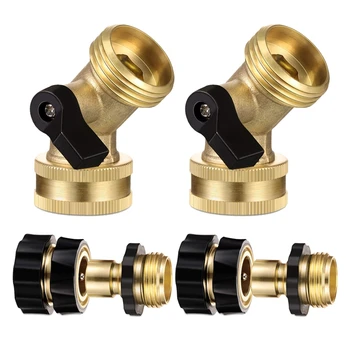 

2 Pieces Ball Brass Shut Off Valve Gooseneck Garden Hose Connector and 2 Pieces 3/4 Inch Fitting Garden Hose Quick Connector Mal