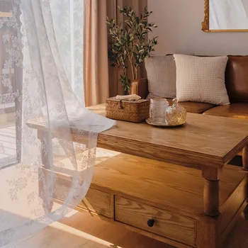 

Luxury Embroidered Lace Sheer Tulle Curtains for Living Room Window Door Screens High Quality European Style Sheer Voile