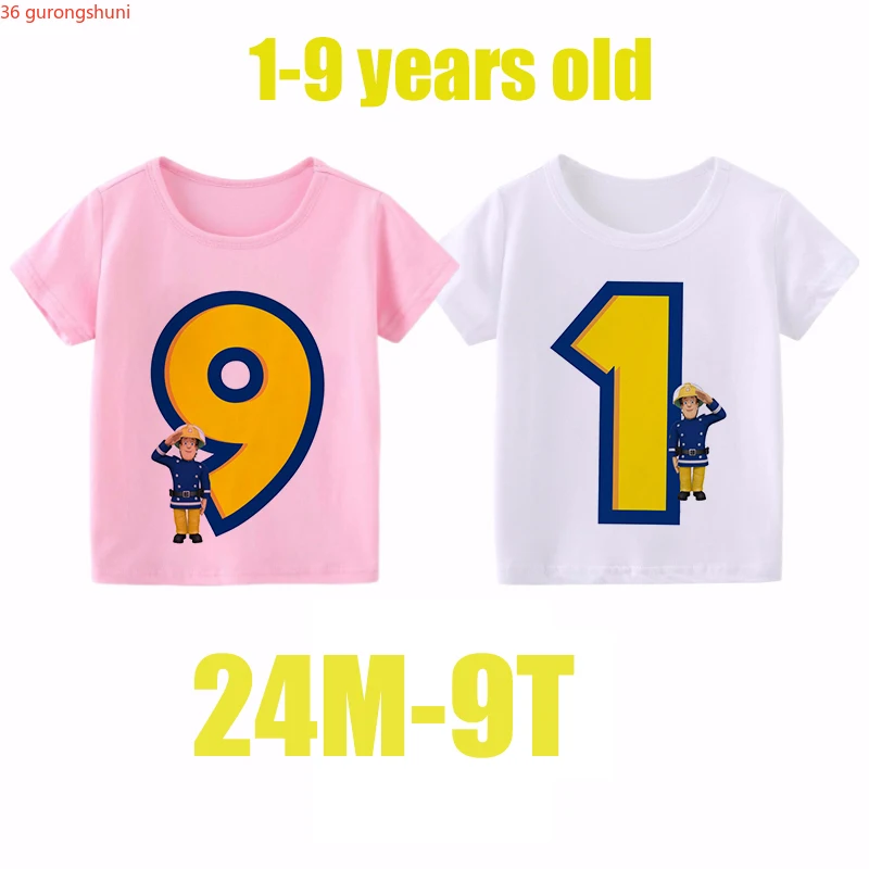 New Cute Fireman Sam Birthday Tshirt Abbigliamento Moda Per Bambini Ragazze Top Ragazzi Tshirt Ragazze Ragazzi Sam Pompiere Festa Di Compleanno Tshirt