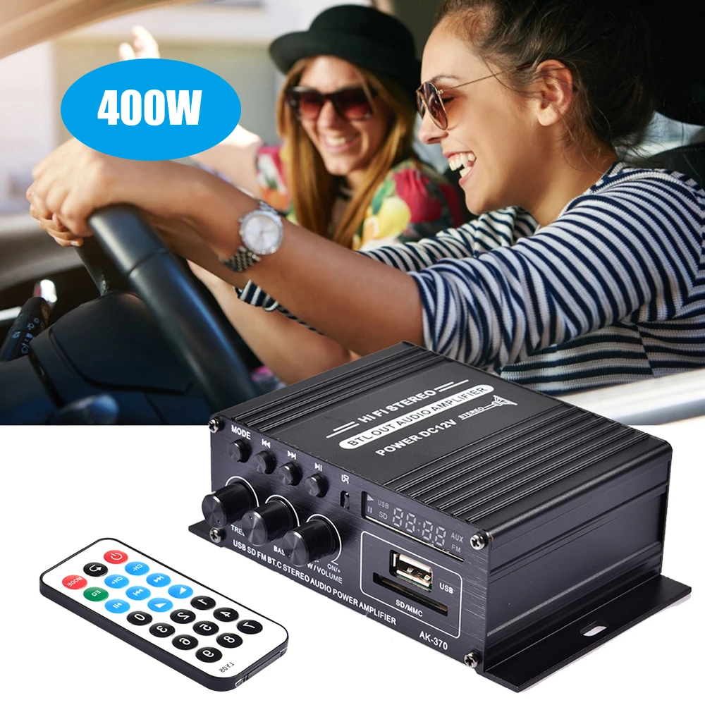 400W DC12V Amplifier HiFi Car Stereo Music Receiver FM MP3 Power-Amplifier Suitable for S-D-card U disk AUX input MP3 play
