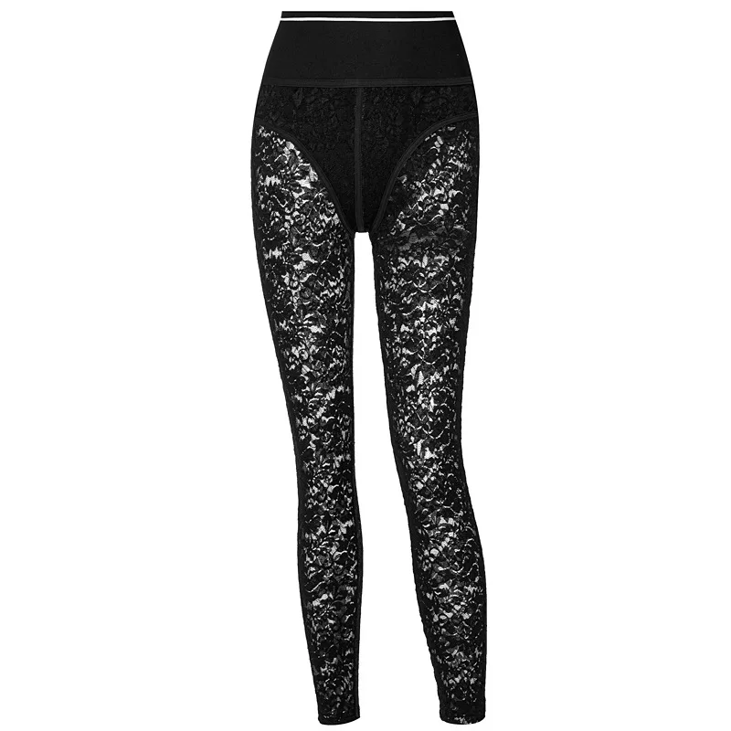 Sexy Lace Patchwork Corset Pants Women Letter Printed Leggings with Side Zipper See Through Trousers Summer Night Party Clubwear tights for women