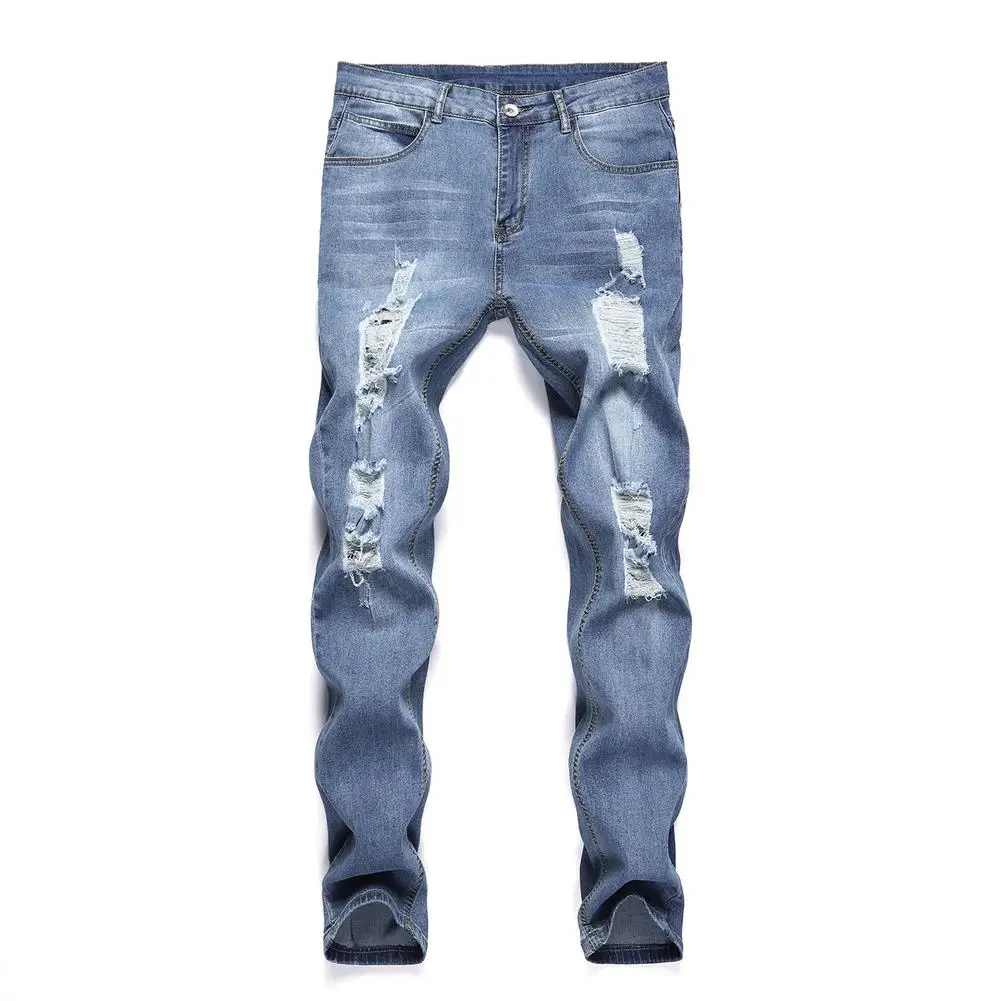 Skinny Jeans Ripped Pattern Stretchy Denim Pants for Men 1