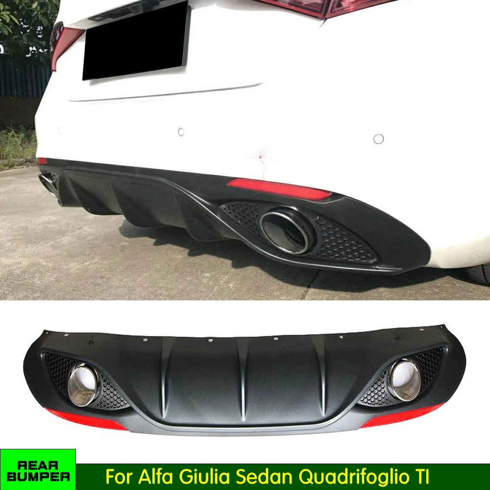 

Car Rear Bumper Lip Diffuser With Exhaust tips for alfa Giulia Sedan 4 Door Quadrifoglio TI 2016 2017 carbon fiber/ PP Plastic
