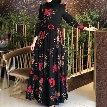 

Abaya Jilbab Muslim Maxi Dress Foral Print High Waist Plus Size Kaftan Long Dress Vintage Fashion Islamic Clothings Robe S-5XL