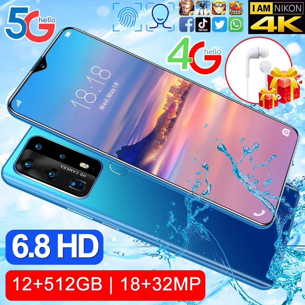 Global Version 6.8inch P40Plus Smartphone 8GB RAM 256GB ROM 4 Camera Snapdragon 855 Face ID Octa Core Mobile Phones Wholesale