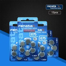  RENATA 12pcs/1pack Batteries XRenata ZA675 PR44 Zinc Air 1.45V Hearing Aid Battery 