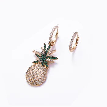 

ZA Cute Pineapple Drop Earrings for Women Party Gift White and Green CZ Zircon Hanging Fruit Statement Earrings Korean Jewelry
