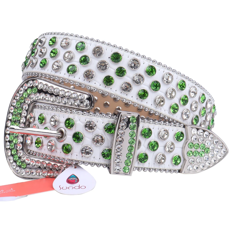 brown dress belt Green Square Diamond Women Belt Western Rhinestone Cowboy Crystal Studded Belt Buckle Luxury Design Leather Belts For Men Cintos leather belt