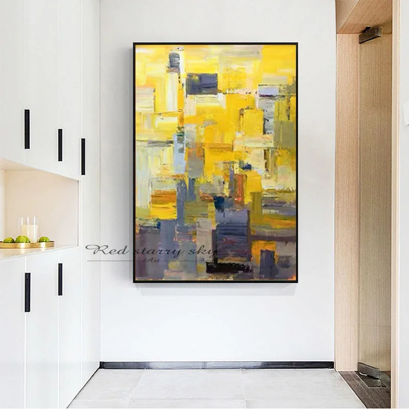 

Pure Hand-painted Canvas Oil Painting Yellow Abstract Painting Living Room Mural Home Decoration Frameless Can be Customized