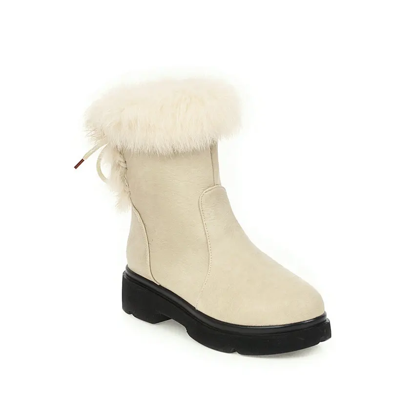 QUTAA/ г. Зимняя повседневная женская обувь на платформе из искусственной кожи с круглым носком Теплые ботинки до середины икры на танкетке, на меху, со шнуровкой, на молнии размер 34-39