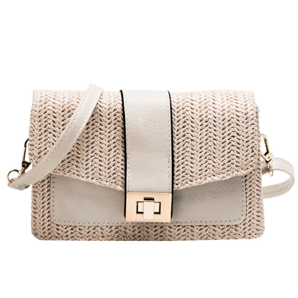 

Women Beach Bag Ladies 2020 Flap Crossbody Bags Pure Color Matching Woven Bag Burlap Summer Bali Square Messenger Bag #Zer