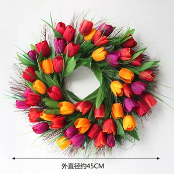 

Wedding Decoration Rattan tulip Wreath Metal Hoop Wreath Decor Floral Hoop Christmas Decor for Home Hanging Artificial Flower
