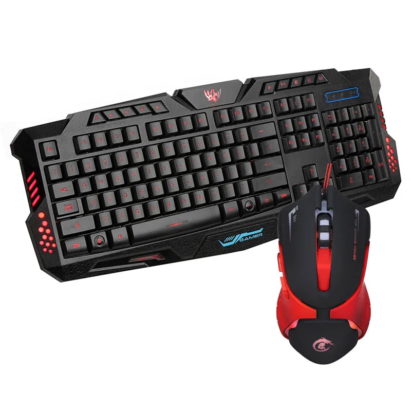 LED Backlight Gaming USB Wired Keyboard Mouse Combos Full Key Professional Supplies Hi 888