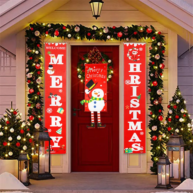 NUOBESTY Merry Christmas Couplet Xmas Door Banner Letter Porch Garland Sign New Year Corridor Decor for Home Party Outdoor Indoor Decorations Green and Red