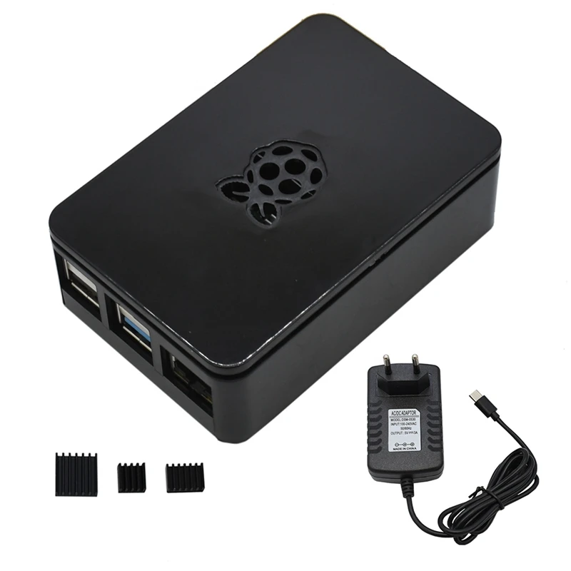 Для Raspberry Pi чехол Корпус коробка V4 с теплоотводом+ 5 В/3A блок питания для Raspberry Pi 4B