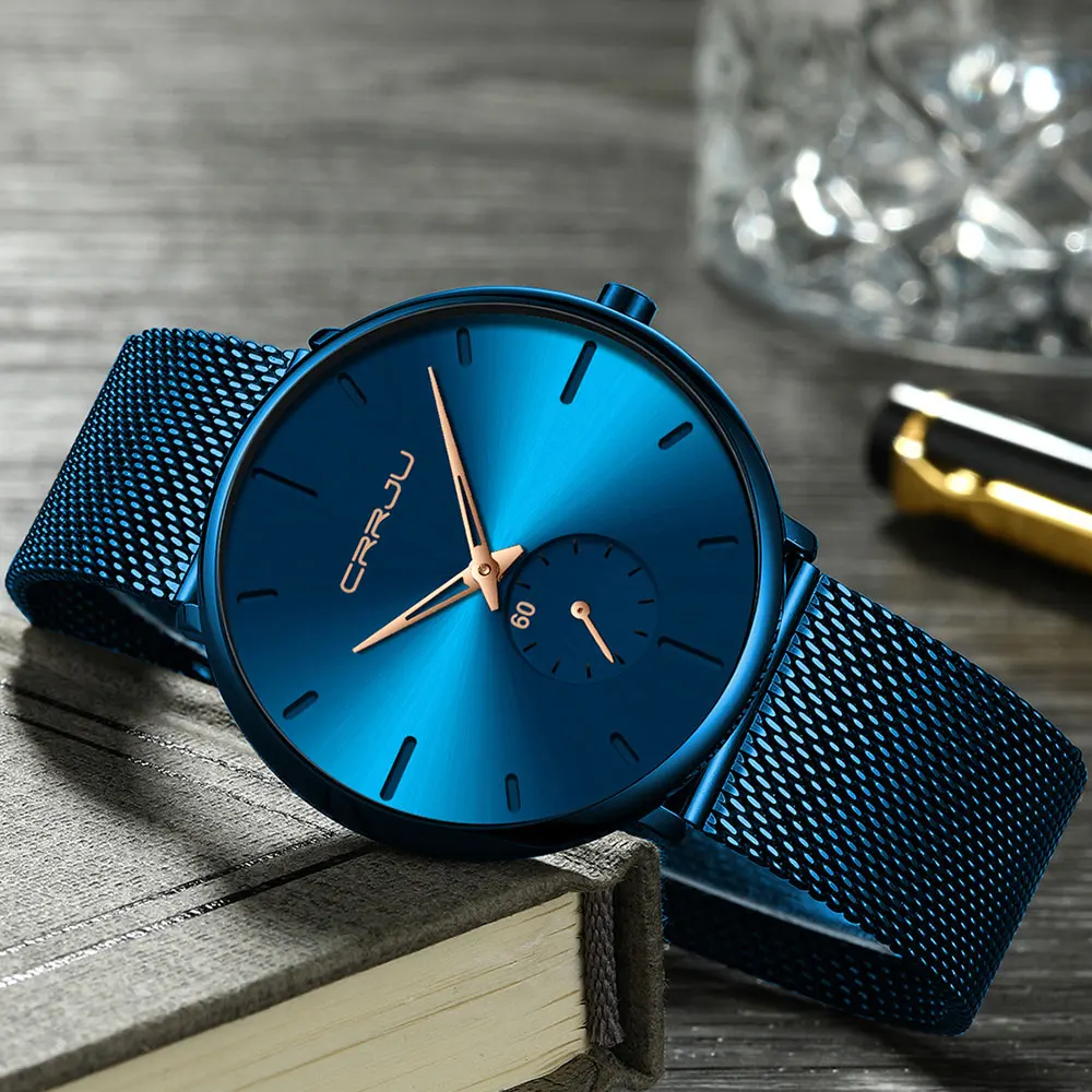 first quartz watches	 CRRJU Fashion Blue Men Watch Top Luxury Brand Minimalist Ultra-thin Quartz Watch Casual Waterproof Clock Relogio Masculino high accuracy quartz watches