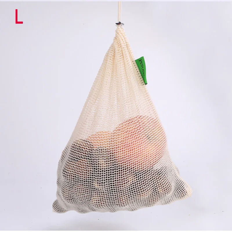 Горячая Многоразовые продукты сумки моющиеся Drawstring сетки продуктовые мешки для овощных фруктов покупок