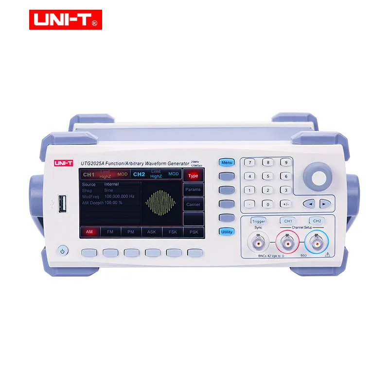 UNI-T UTG2025A Функция/генератор сигналов произвольной формы эквивалент 2 канала Независимый выходной 125 мс/с 14-bit в вертикальном направлении