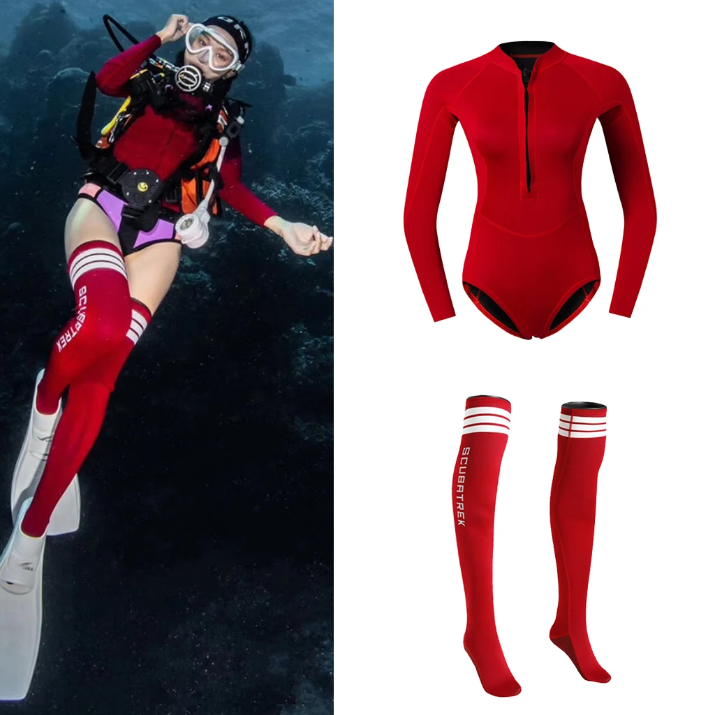 Breathable Women Diving Wetsuit Dive Suit Jacket Briefs & Non-Slip Fin Socks for Swimming Surfing Sailing Kayaking