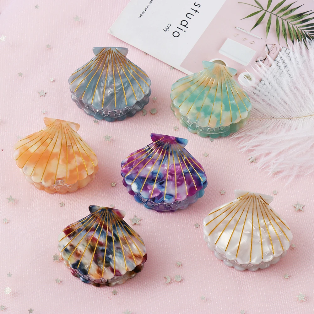 1PC Shell Shape Hair Clips Acetate Barrette Beauty Crab Hairgrip Headwear Acrylic Beach Hairpins Hair Claws Styling Accessories hair claw hair clips hair accessories