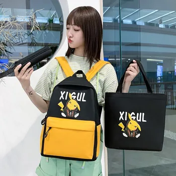 

3Pcs/set Canvas School Bag For Teenagers Cartoon animation kids backpack Three piece suit backpacks Simple Shoulders Bag
