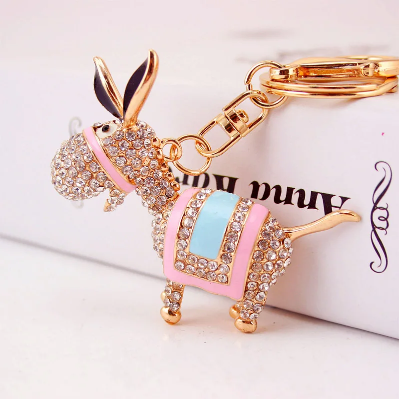 Creative Cute Diamond Set Little Donkey Car Key Ring Animal Metal Pendant WOMEN'S Bag Accessories Key Chain Small Gifts