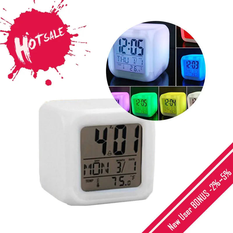 Cube Led Clock LED Alarm Clock 7 Colors Changing Digital Desk Gadget Thermometer Night Glowing Watch for Gifts Home Decor TSLM1|Alarm Clocks| - AliExpress