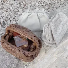 NEW Top quality genuine leather bag weaving luxury women for ladies vintage classic designer bags famous brand clouds handbas