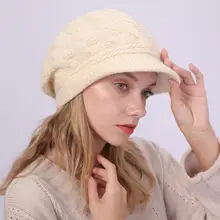 Winter Warm Women Knitting Wool Solid 50-65cm Hat Outdoor Comfortable Plus Velvet Cap Daily Life