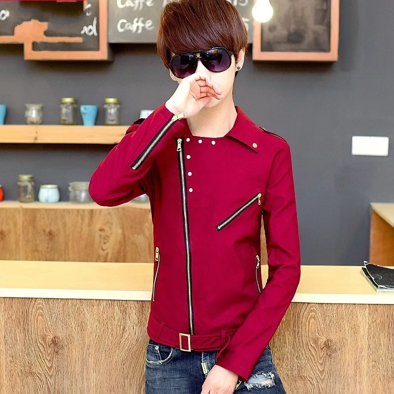 Корейские байкерские модные повседневные мужские куртки весна осень Меховая куртка с застежкой-молнией с отворотом Slim Fit Мужская верхняя одежда пальто большой размер - Цвет: 9