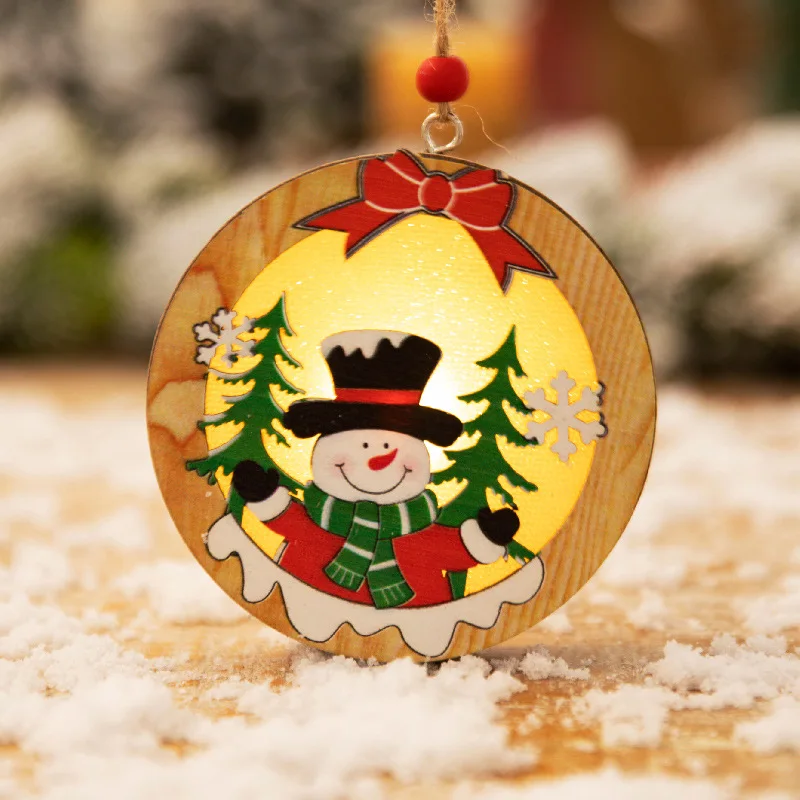 Round snow Navidad деревянные рождественские украшения поезд Санта новогодние игрушки подарок для детей Снеговик Рождественская елка украшения для дома вечерние украшения - Цвет: Round snow