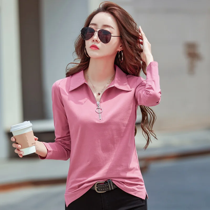 Korean Style Pink Long Sleeve T Shirt Womens Korean Style Simple