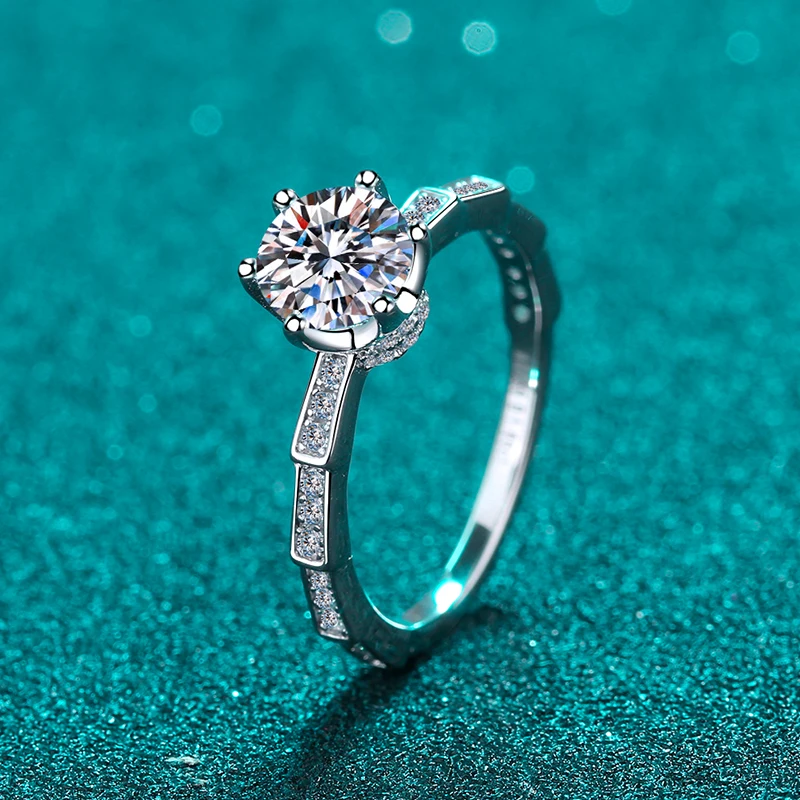 Кольцо женское с муассанитом PT950 и D1.00CT 1 ct D | Украшения аксессуары