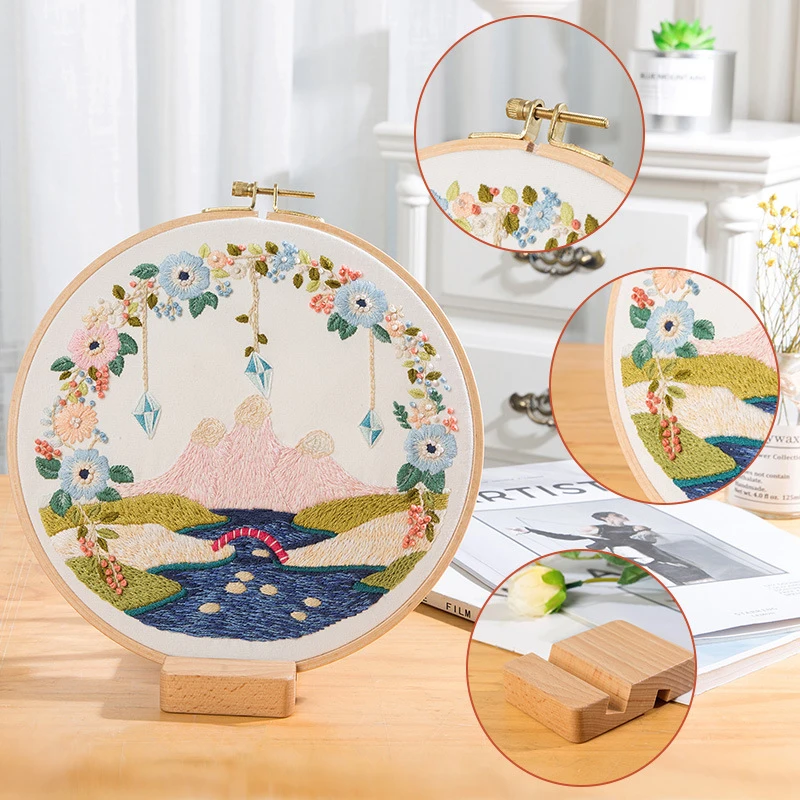 Scenery Patterns Embroidery Kits Handcraft DIY Embroidery Hoop Beginner Material Package Cross Stitch Sewing Supplies bordado