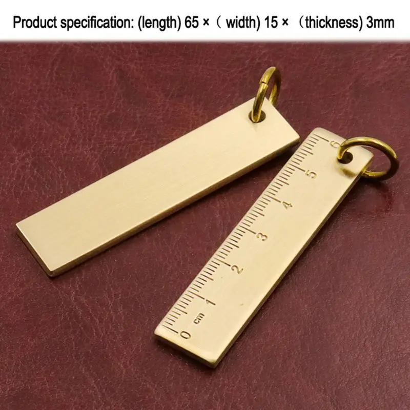 

Portable 6cm Small Copper Ruler 3mm Thickened Brass Metal Ruler Keychain Rule R9JF