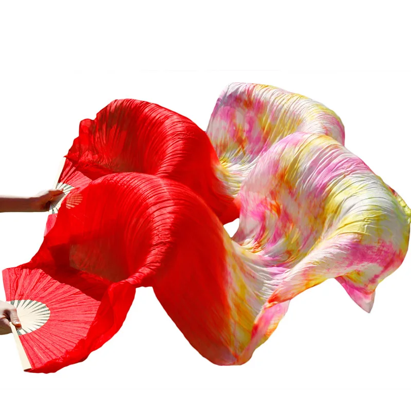 

100% Real Silk/Imitation High Quality Silk Belly Dance Fan 1 Pair Handmade Dyed Silk Dance Fan Multiple Colors Chinese Silk Fan