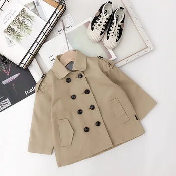 

Kids Trench Coat Casual Khaki Double-breasted Girls Windbreaker 1 2 3 4 5 Y Toddler Baby Outerwear Turn-down Collar Girls Jacket