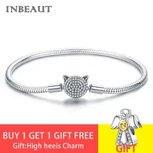 INBEAUT fit Pandora Шарм подлинный 925 пробы серебряный милый белый CZ бусины кошка браслет для женщин Мода Pet цепи