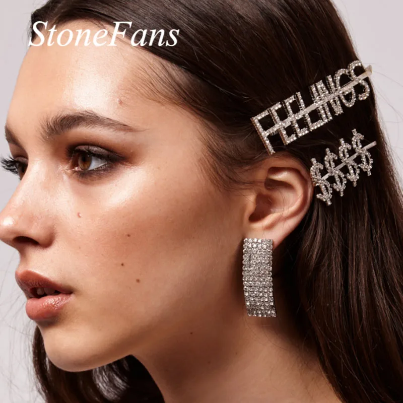 

Stonefans Bling Rhinestone Letter Hair Pins Bride Jewelry for Women Fashion Dollar Money Hair Clip Crystal Barrette Accessories