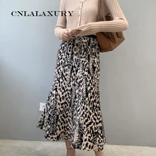 Вязаная леопардовая юбка-годе Женская осенне-зимняя миди длинная Корейская Элегантная трикотажная юбка с высокой талией Женская облегающая юбка