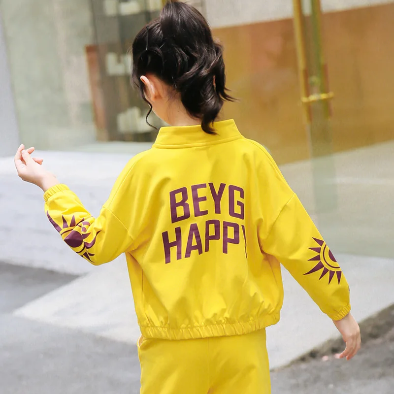

2019 Spring GIRL'S Suit-Style Korean-style Printed Letter Long Sleeve CHILDREN'S Suit Children Western Style Three-piece Set Fas
