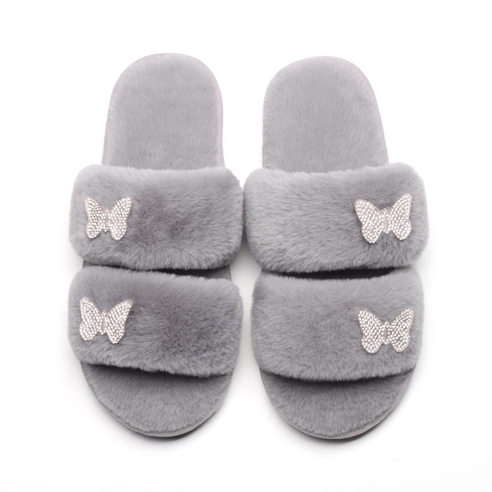

Faux Fur Slides Flat Sandals Luxury Rose Decor Fluffy Slippers Fashion Platform Shoes For Women Designer Fur Slippers 2022 New