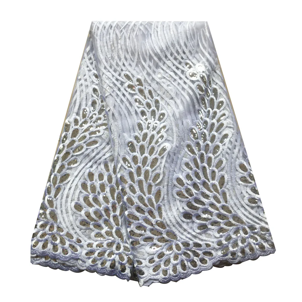 Новое поступление африканская блестящая кружевная ткань высокое качество серебряное белое французское кружево Ткань 5 ярдов для нигерийского платья aso ebi - Цвет: Silver white