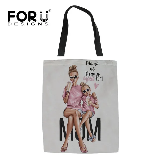 YQ3994Z22 FORUDESIGNS/сверхпрочные хозяйственные сумки для женщин, супер мама и ребенок, печать, Холщовая Сумка, женская сумка через плечо, сумка для покупок, Женская Эко сумка - Цвет: YQ3994Z22