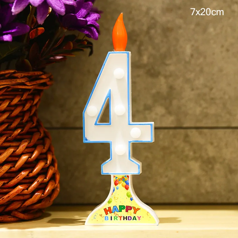 Blue Candle 4 Креативный автоматически меняющий цвета светодиодный светильник с цифрами свечи для украшения торта подарок на день рождения вечерние свадебные украшения - Цвет: Blue Candle 4